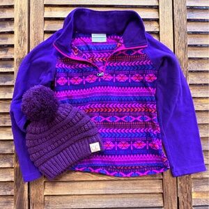 Columbia Kids Purple and Pink Patterned Sweatshirt & CC Kids Beanie Size XS